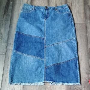 Christopher & Banks Blue Patchwork Midi Skirt